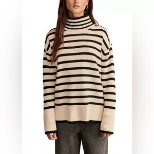 LUCKY BRAND Black and Cream Striped Turtleneck Sweater size L